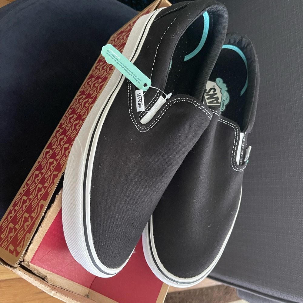 Vans black slip on men’s size 12, comfy Cush brand new with box